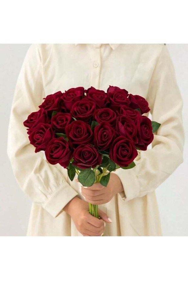 5pcs Red Rose Fake Flowers Realistic for Wedding and Home Decor