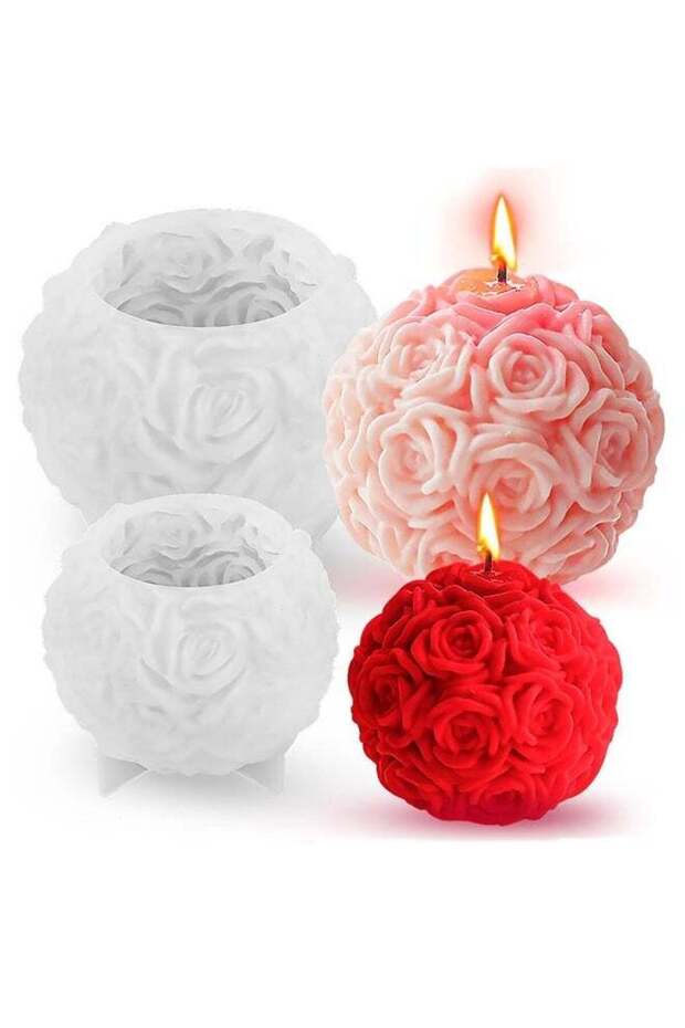 2 PCS Silicone Candle Mould, Rose Flower Candle Mould, 3D DIY Silicone Mould Candle Pouring Moulds,
