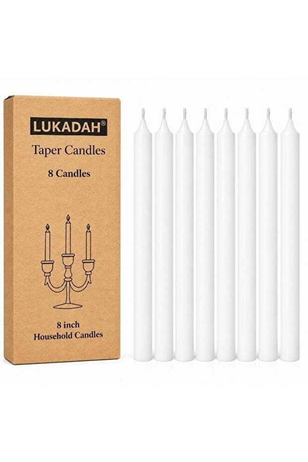 Lukadah Premium Quality Unscented Taper Candles, 8 Inch Long Burning Dripless Clean Burning Smokele