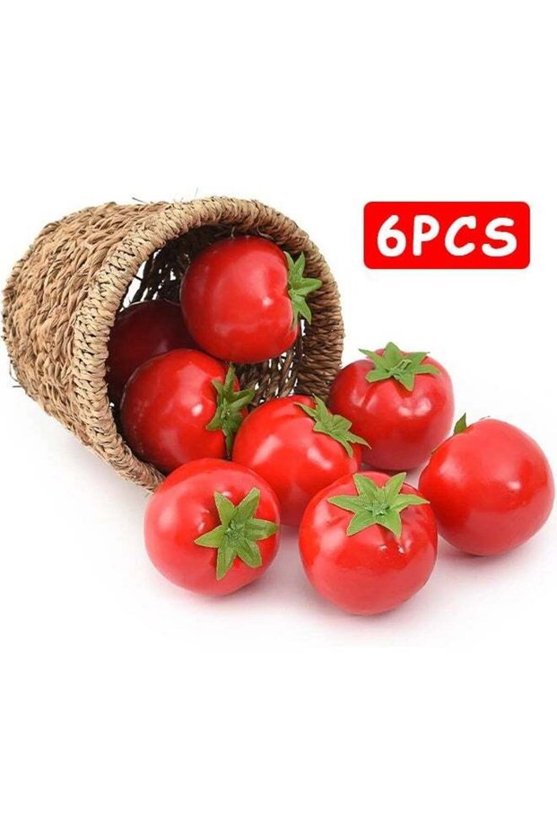 6PCS Fake Tomatoes, Artificial Tomatoes, Fake Vegetables And Fruits For Home Kitchen Table Centerpi