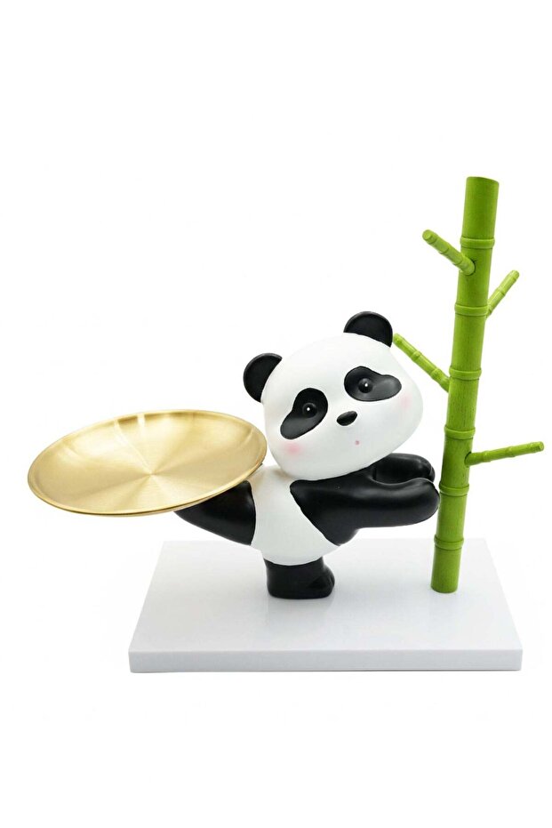 BERAM Panda Holder Décor Cute Resin Panda Figurine with Multi Purpose Tray Decorative Animal Sculpt