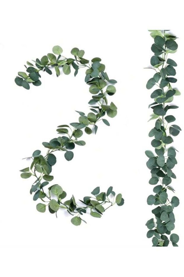 2 Pack Artificial Eucalyptus Garland Faux Silk Leaf Silver Dollar Eucalyptus Leaves Vines Handmade