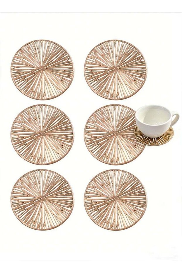 Gold Coasters Set of 6, Round Non-Slip Drink Gold Coasters for Indoor & Outdoor Use Table Protector