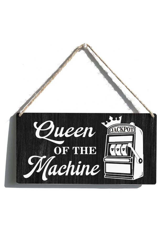 ARS Casino Jackpot Slots Sign Gift Farmhouse Queen of the Machine Wooden Hanging Sign Plaque Rustic