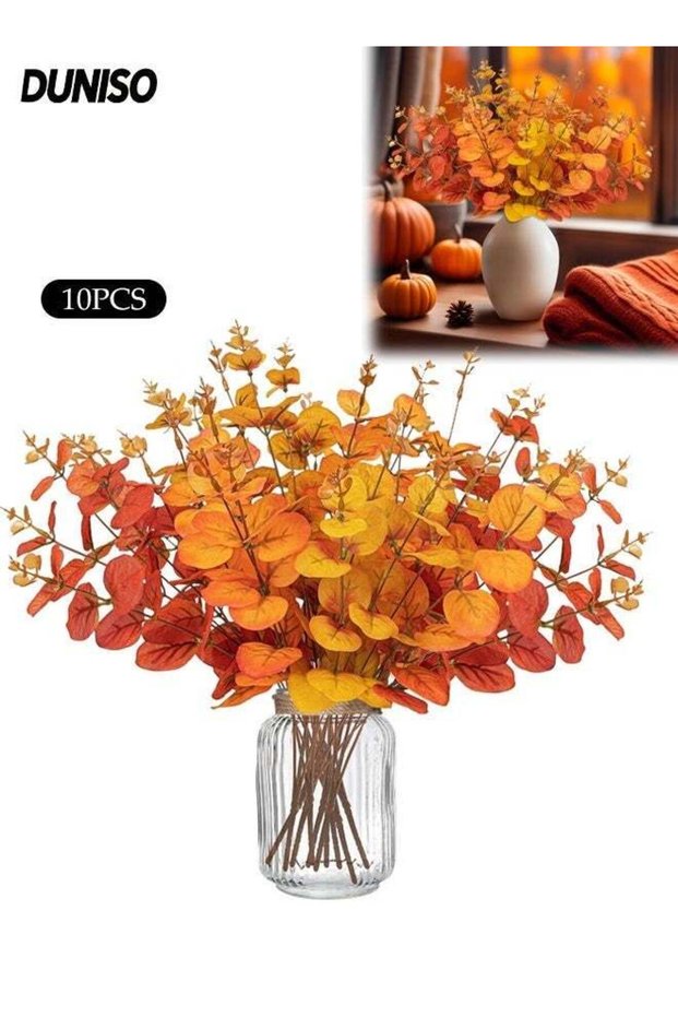 10 Bundles Artificial Fall Flowers Outdoor Indoor,Artificial Flowers Decorations,No Fade Autumn Fak