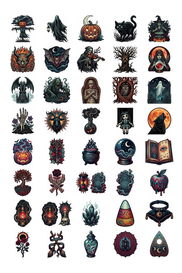 Halloween Linol Print Surreal Sticker Set 40 Pieces Agenda Scrapbook Journal Planner Sticker