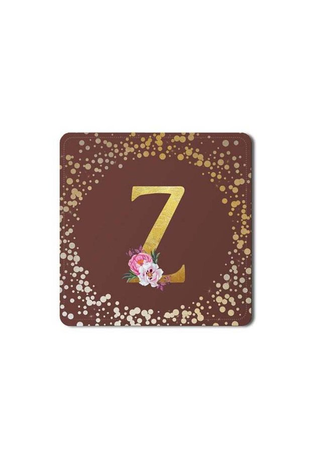 2 Pack Designer Leather Coasters Mat for Beverage Drinks- Custom Monogram Initial Letter Floral Pat