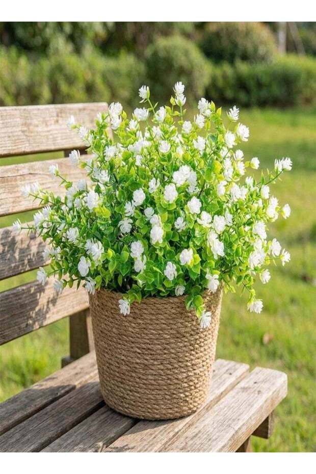 RAINFLOW 4PCS UV Resistant Artificial Flowers, White Faux Flowers in Vase, 12.5" Waterproof Camelli
