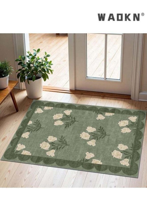 Front Door Mat Outside Entrance ,Floral Non-Slip Washable Doormat Indoor Outdoor Mat , Neutral Farm
