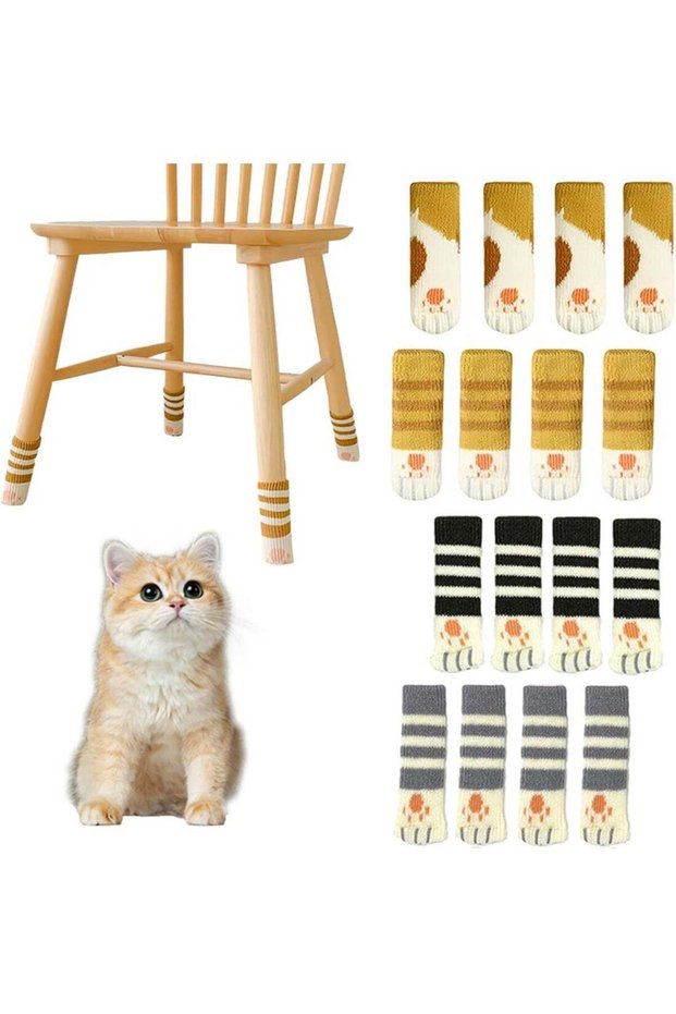 16-Pcs Cat Paw Chair Socks, Knitted Floor Protectors for Chair/Stool Legs, Non-Scratch Furniture So