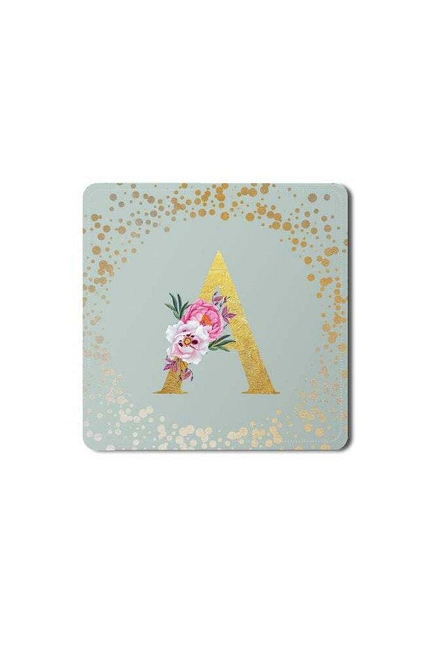 2 Pack Designer Leather Coasters Mat for Beverage Drinks- Custom Monogram Initial Letter Floral Pat