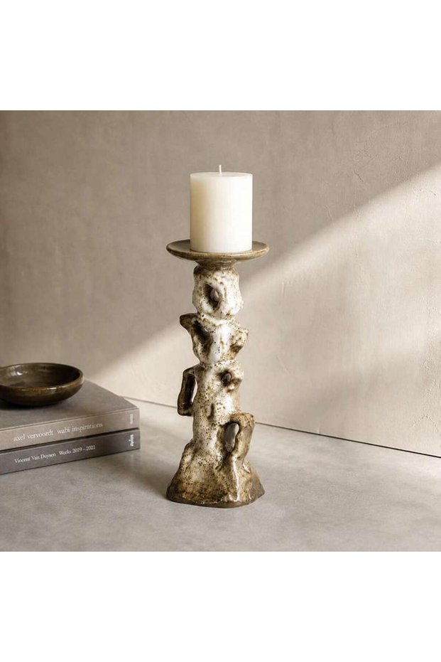 Catena Ceramic Pillar Candle Holder 10.5x10.5x24.5cm - Brown - 112GYC9900022
