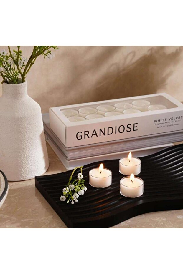 Grandiose White Velvet Scented Set of 24 Tealight Candles- 2.5 Hrs - 111DEX9900313