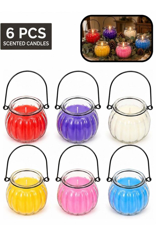 6-Pack Scented Soy Wax Candles in Glass Jars with Metal Handles, Long Lasting Fragranced Candle Set
