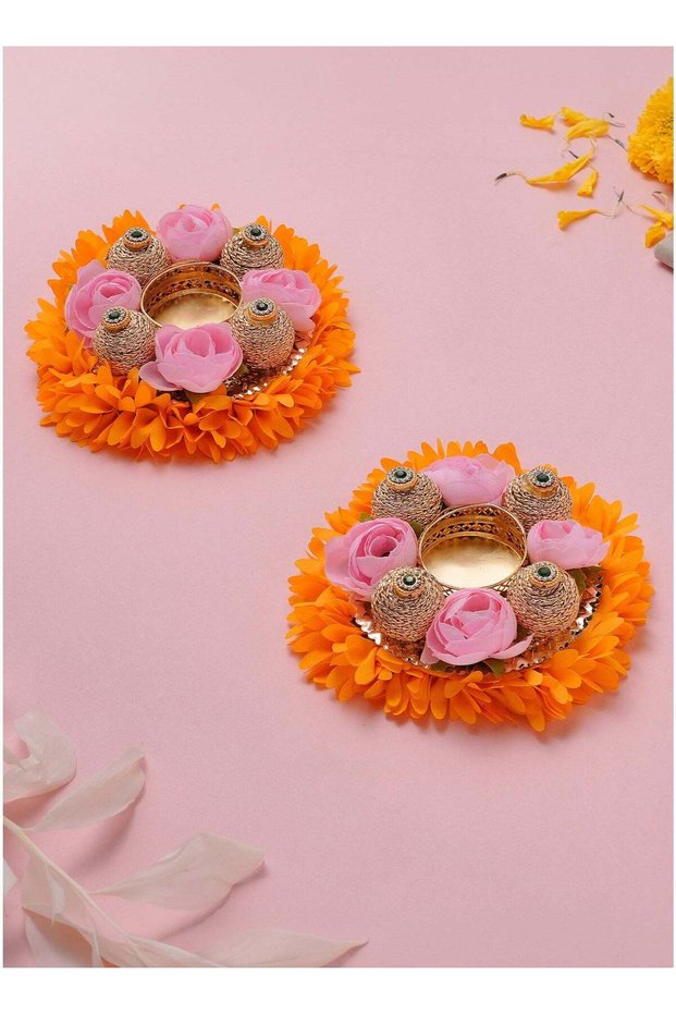 Madhoor Bauble Decorative Tealight Candle Holder Yellow Pink for Diwali, Weddings & Table Decor, Se