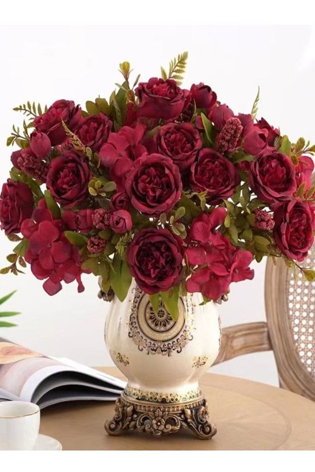 1-Bundle Artificial Flower Home Decorative Flower Peony Bouquet Wedding Flowers Red(H)29 Centimeter