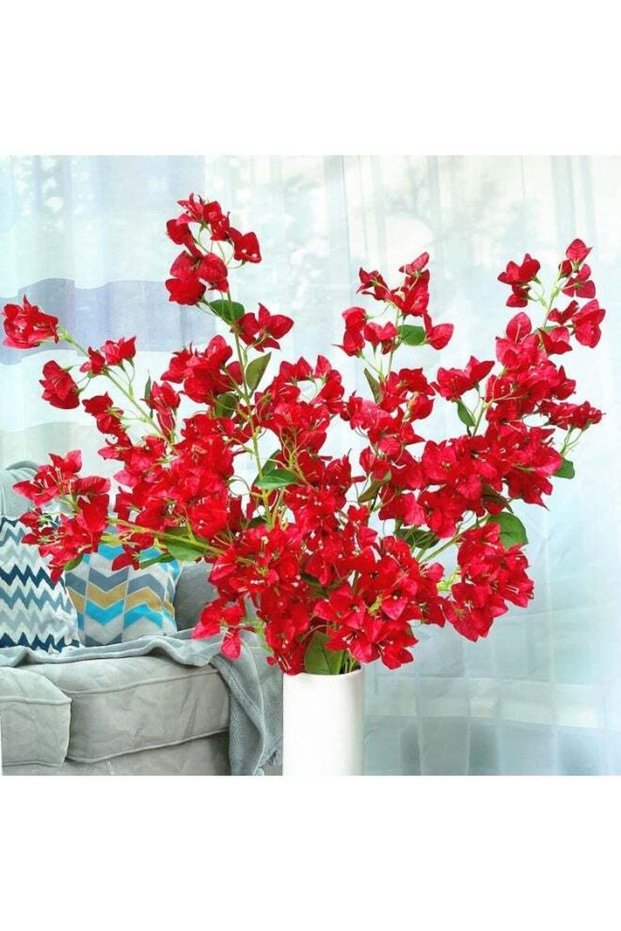 LATIFA Artificial Flowers Silk Bougainvillea Branches With Long Branches Set of 4 RED