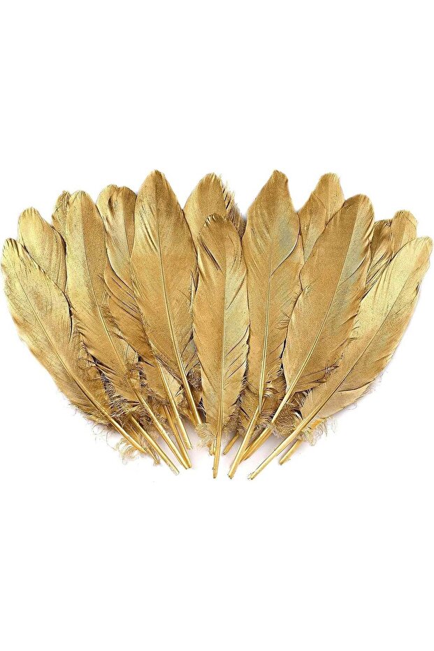 30 Gold Goose Feathers for Crafts, 6-8 Inch Natural Feathers for Wedding Decorations, Gold Plated D