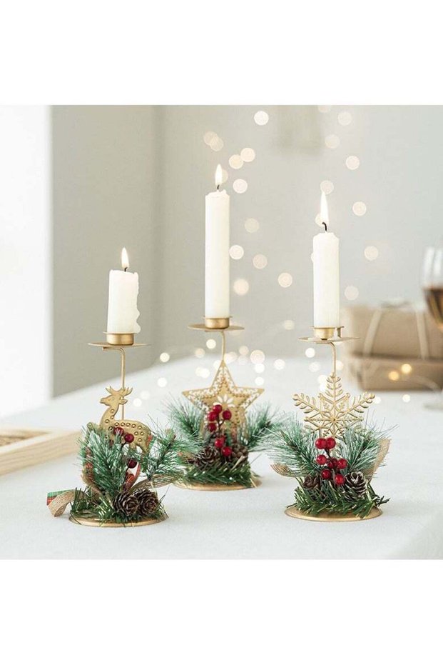 3 Pcs Christmas Candlestick Holders for Taper Candle,Candle Stick Holder Bundle Snow Star Reindeer