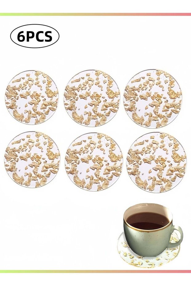 Set Of 6 Acrylic Drink Coasters Transparent Reusable Non-Slip Tabletop Decorations For Home Counter