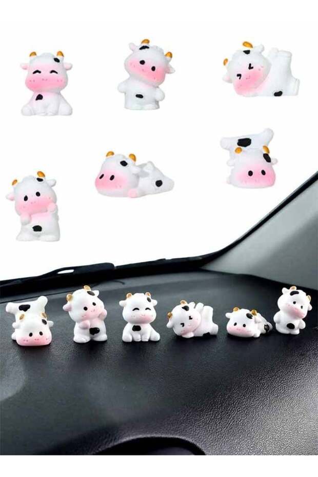 12PCS Cute Cow Car Dashboard Decor, Mini Cows Car Accessories Cow Print Rear View Mirror Decor Cows