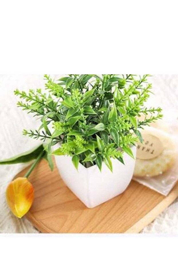 1 Piece mini Artificial Green Plant With White Pot small - C