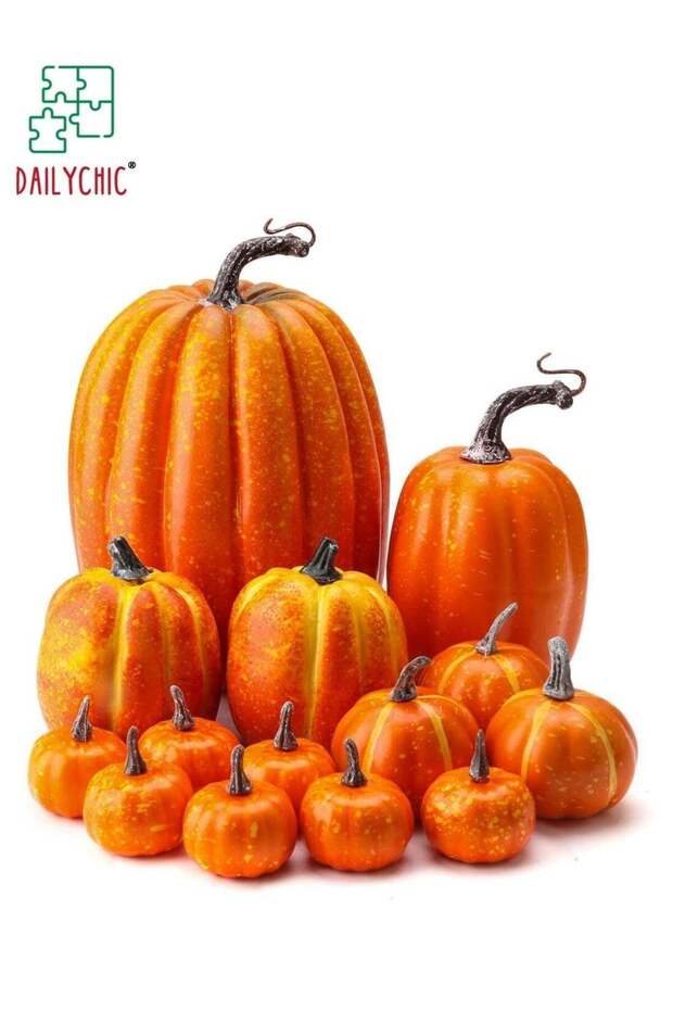 14 Pcs Artificial Pumpkins Decor Set, Assorted Sizes Faux Foam Pumpkins for Fall Harvest, Halloween