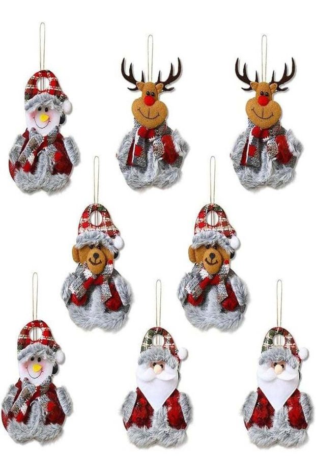 8PCS Christmas Tree Hanging Ornaments, Santa Claus, Snowman, Deer, Bear, Cloth, Multicolor, Christm