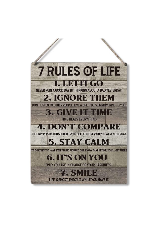 Inspirational Gift Signs 7 Rules of Life Let It Go Ignore Them Give It Time Don't Compare Stay Calm
