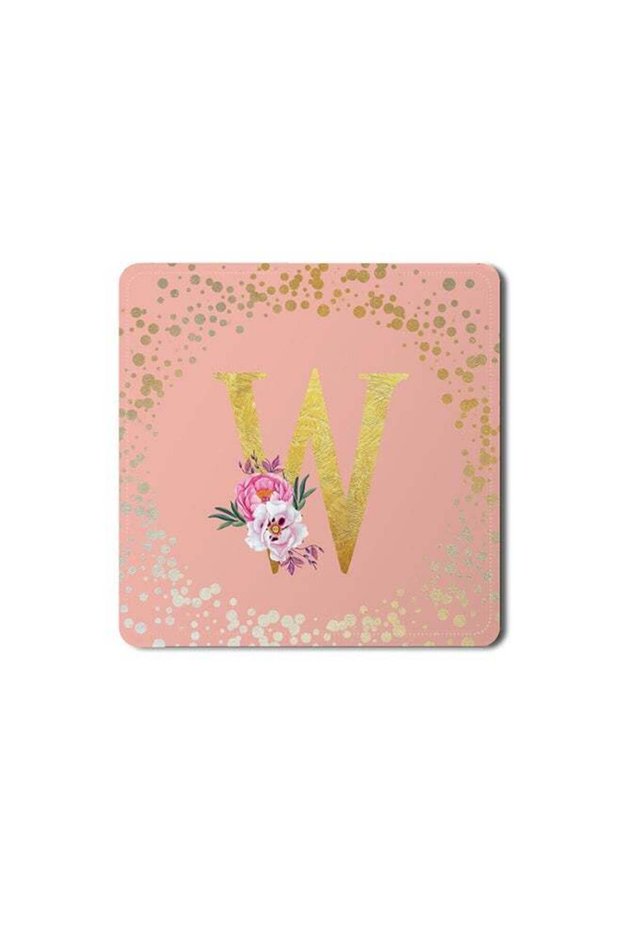 2 Pack Designer Leather Coasters Mat for Beverage Drinks- Custom Monogram Initial Letter Floral Pat