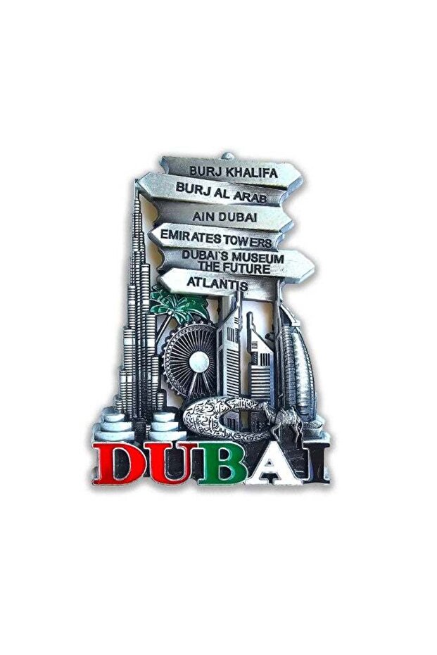 Fridge Metal Magnet Antique polish | Dubai Iconic Landmarks destination sign boards featuring l