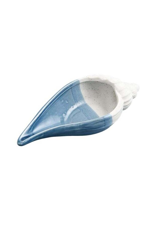 Ceramic Conch Shell Jewelry Dish Trinket Tray Ring Holder - Blue and White Ocean Style