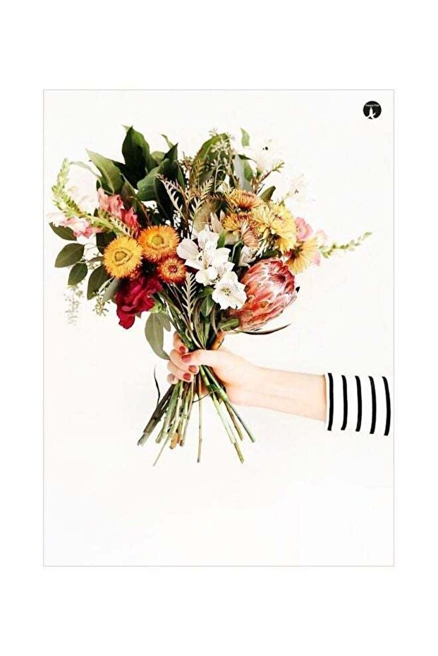 Flowers Themed Decorative Metallic Plate White/Green/Yellow 20x15cm