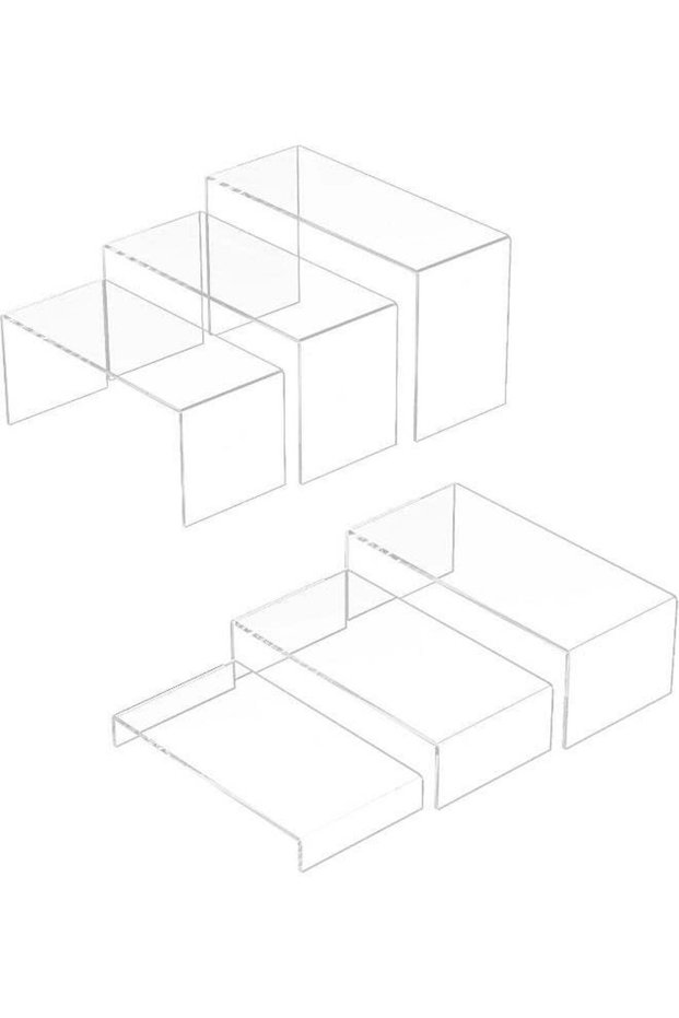 Acrylic Display Risers, 6 Pieces, Clear Rectangular Display Organiser Stand