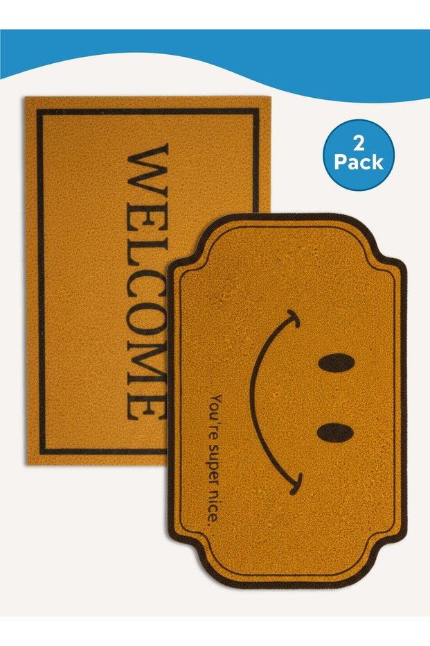 2 Pack Door Mat Outdoor Indoor, Waterproof Anti-Slip Durable Rubber Doormat Low-Profile Design Floo