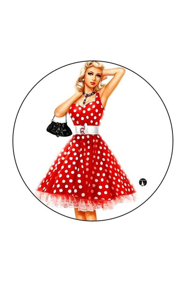 Beautiful Girl Printed Fridge Magnet White/Beige/Red 5.5 x 5.5cm