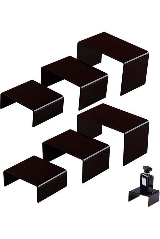 TPGP 6 Pieces Rectangular Storage Set Black Acrylic Display Risers In 3 Different Sizes Display Rac