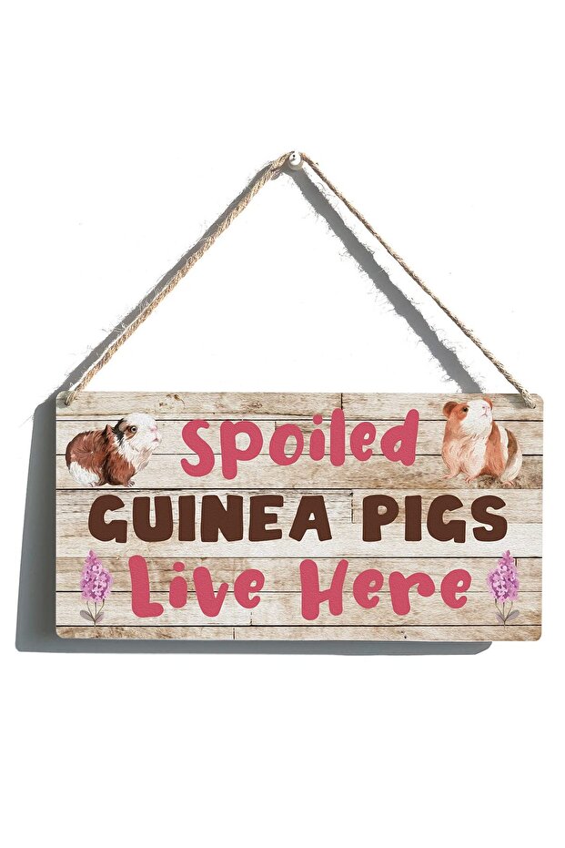 ARS Spoiled Guinea Pigs Live Here Sign Farmhouse Lovely Guinea Pigs Wooden Hanging Sign Plaque Rust