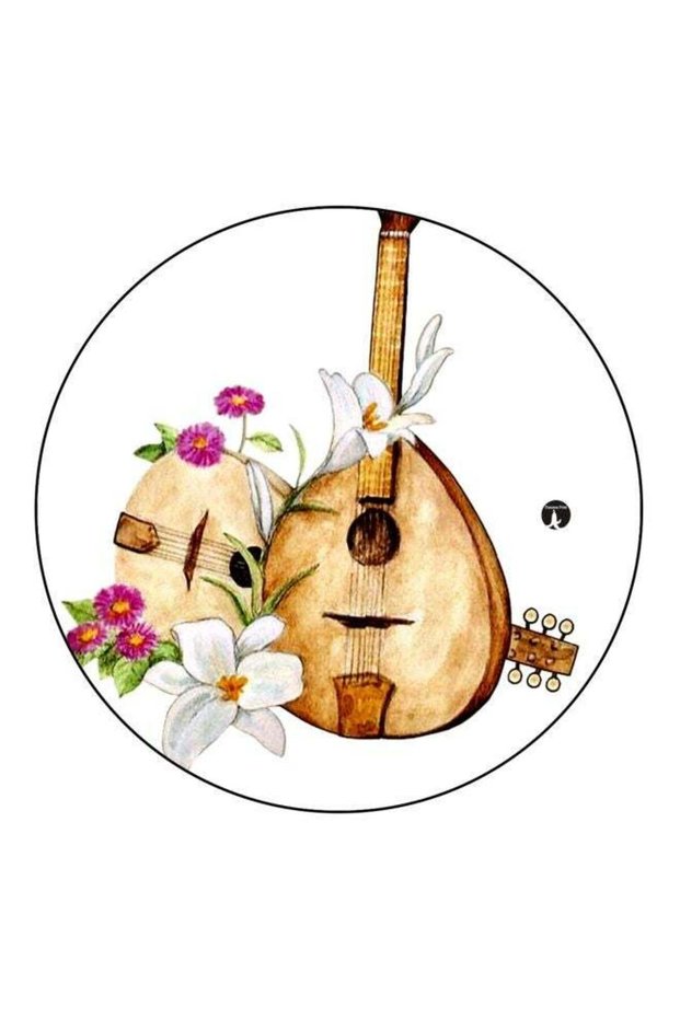 Guitar With Flower Printed Fridge Magnet Brown/White/Pink 5.5cm