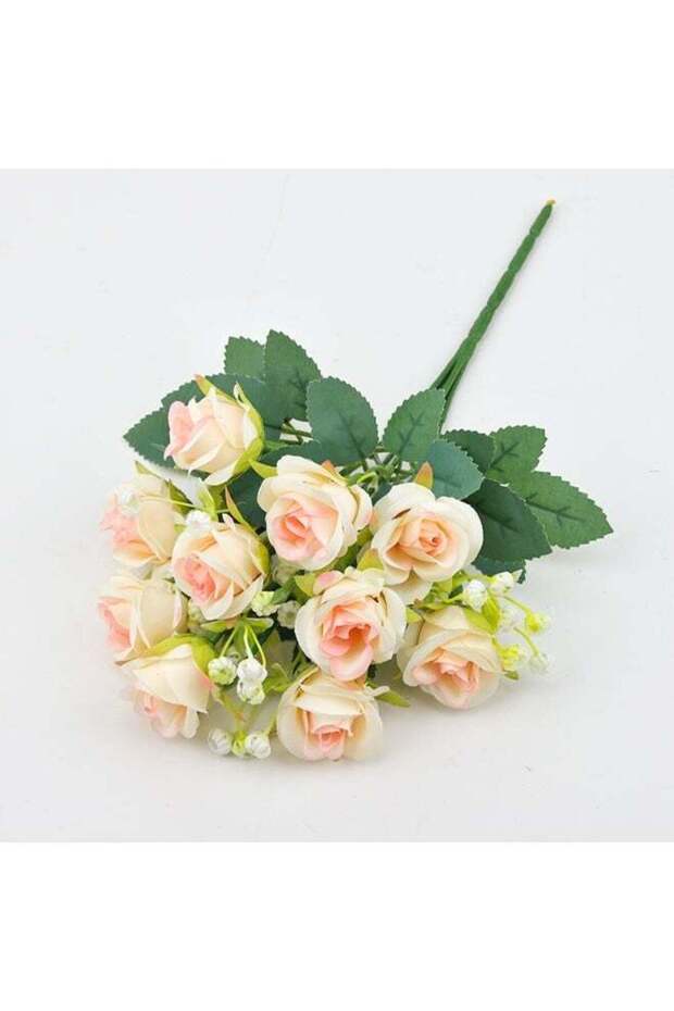 Artificial flower 12 small rose silk flower with leaf plastic flower champagne bouquet Valentine's