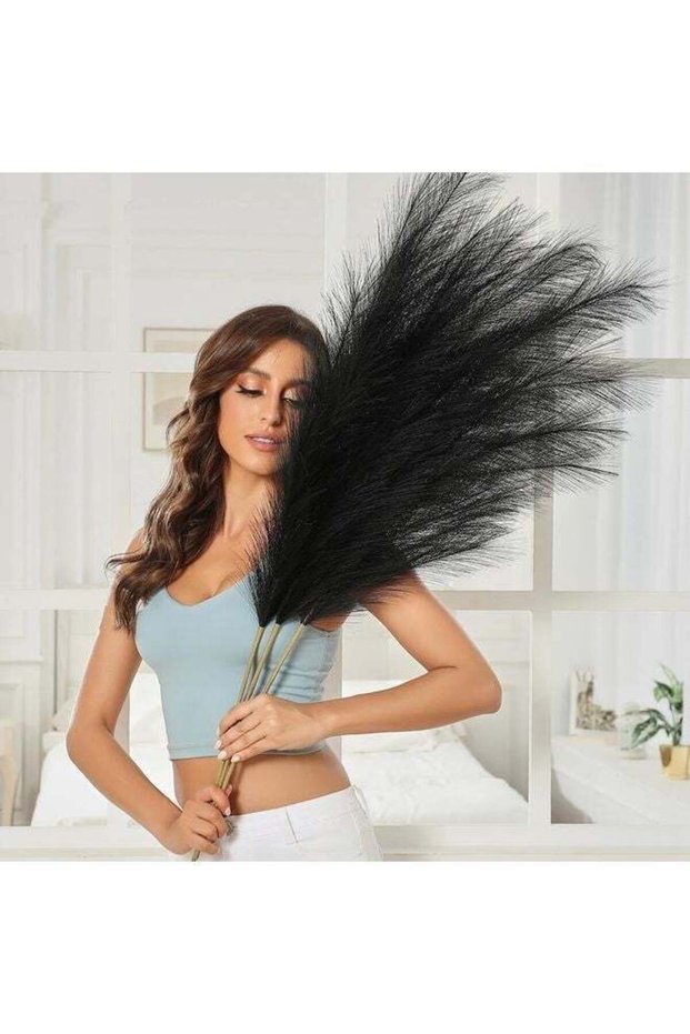 Black Faux Pampas Grass, Bundle of 3 Stems Large Tall 43'' Artificial Fake Flowers, Rustic Home vas