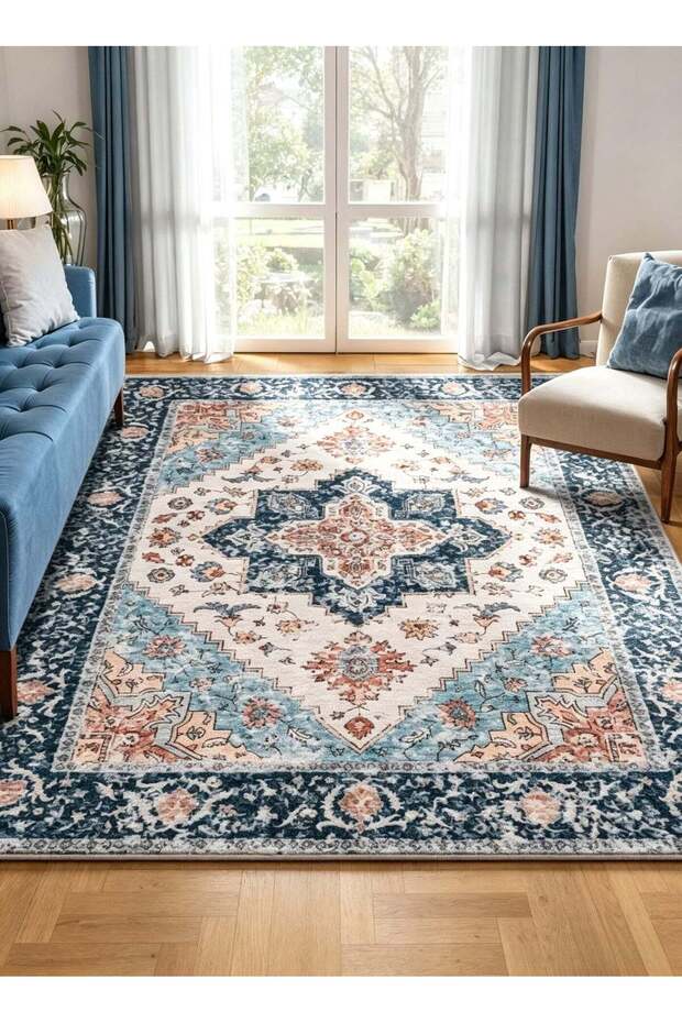 Boho Area Rug, Washable Large Rugs for Living Room, Ultra Soft Non-Slip Bedroom Rug Print Distresse