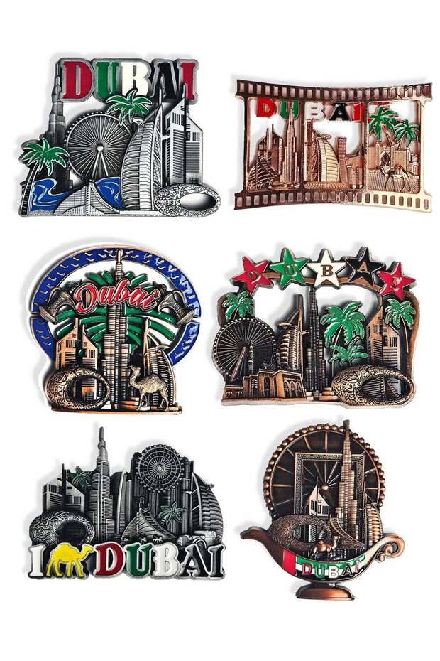 6 pcs Premium Metal Fridge Magnets Dubai Souvenir featuring high-quality detailing, strong magnetic