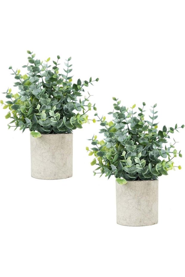 Velener 2 Pcs Small Fake Plants Eucalyptus, Artificial Plants Indoor for Shelf, Potted Eucalyptus P