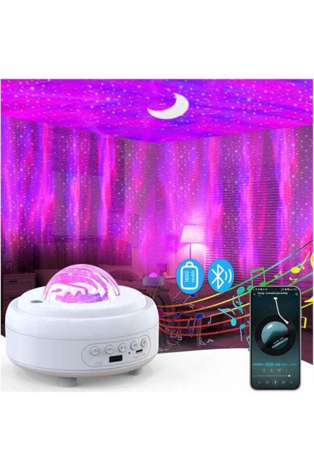 Northern Lights Projector Lamp - 5-in-1 Moon Light, Bluetooth Speaker, USB Rechargeable with Button