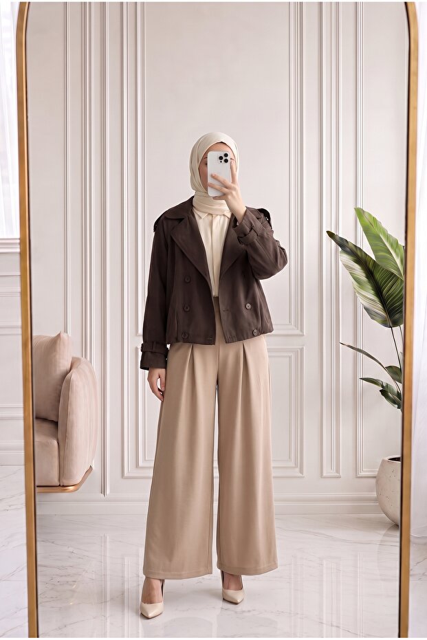 Shukriye Shawl Collar Jacket with Shoulder and Arm Patches-Nl1099 Coffee