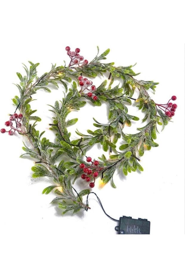 6FT Lighted Snow Christmas Garland, Olive Pine Garland Battery Operated with Timer, Winter Prelit H