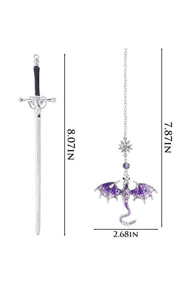 Fantasy Fourth Wing Bookmark - Cool Sward Dragon Book Mark Unique Vintage Tassel Metal Pendant Anti