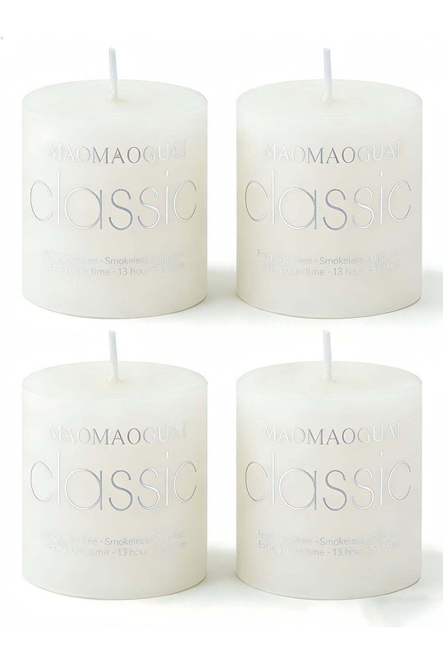 4 Pack White Jasmine Scented Candles, Smokeless Dripless Pillar Candles, Long Burning 13 Hours Frag