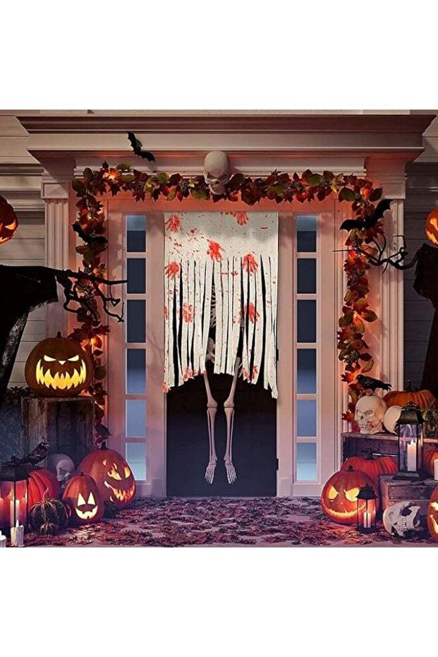 Halloween Door Decorations, 3.4X5.4FT White Creepy Cloth with Bloody Hand Prints Halloween Doorway